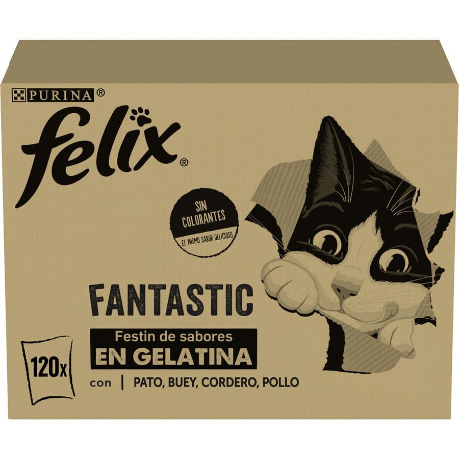 120 sobres x 85 g Felix Fantastic Selecciones Favoritas de Carnes en Gelatina sobre para gatos &ndash; Multipack, , large indicador imagen numero 1